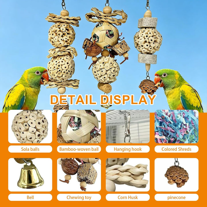 Solabälle-Kauspielzeug Set mit Sitzstange für kleine Papageien C, C