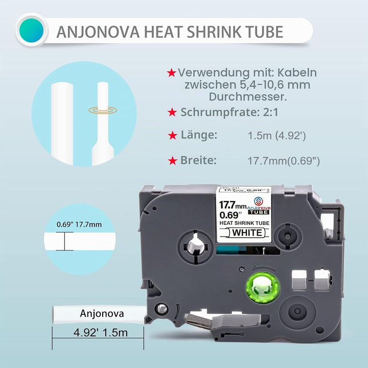 3X Kompatibel mit Brother P-Touch Schrumpfschlauch 17,7mm Hse-241 Hse 241 Etikettenband Schwarz auf