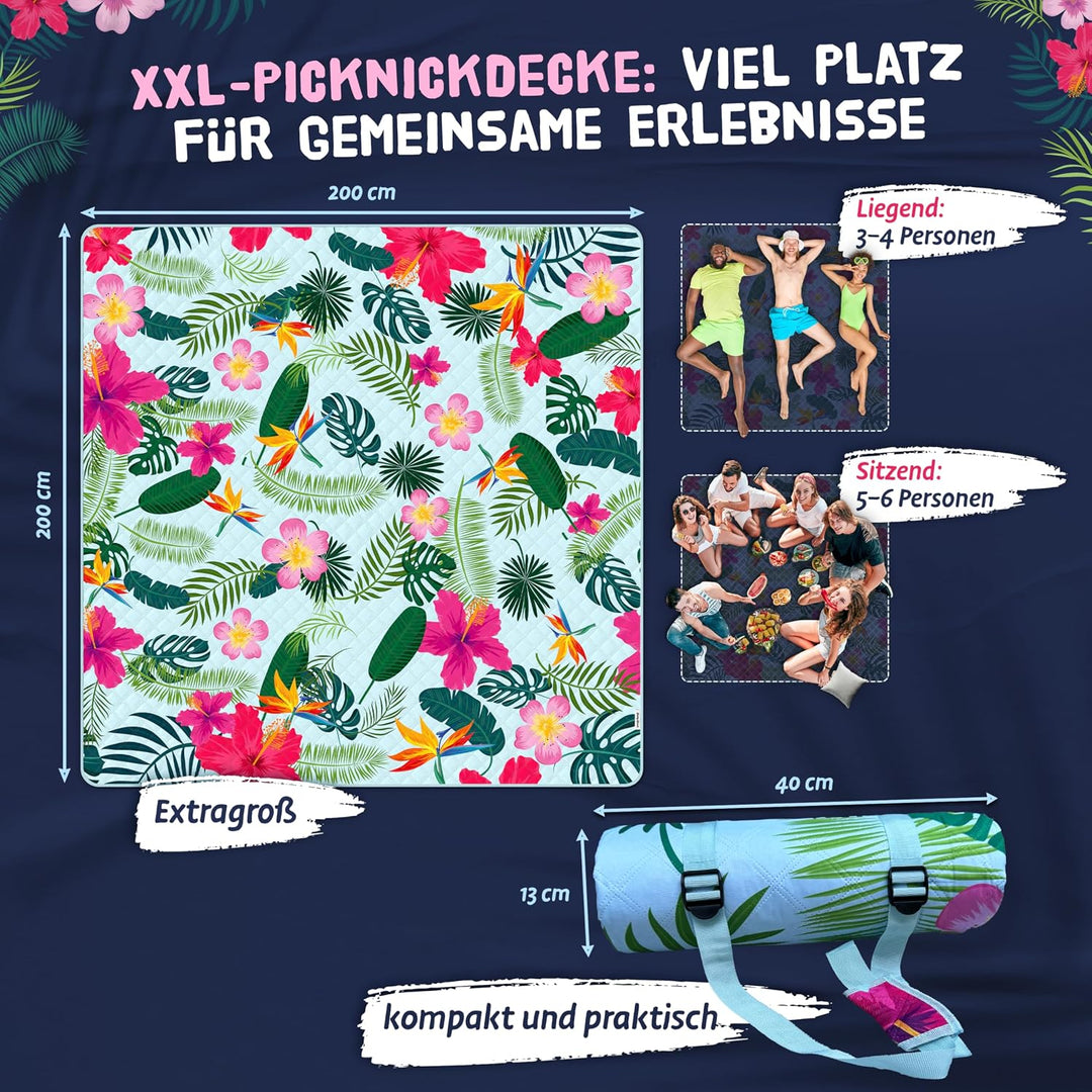 Bobby Beach Picknickdecke wasserdicht | Stranddecke sandfrei Strandmatte gepolstert &amp; extra weich |