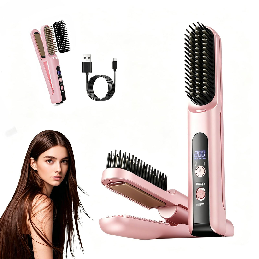 Glätteisen Haarglätter Bürste 2in1 Glätteisen Locken und Glätten Rosa, Rosa