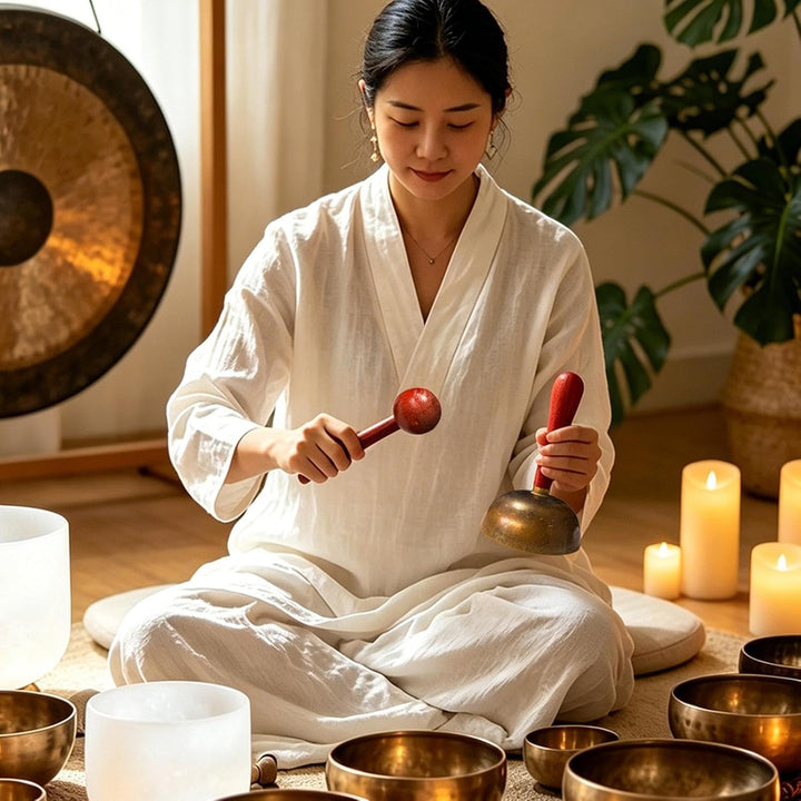 Tibetisches Klangschalen Set Meditationsklanginstrumente mit Holzhammer | Tibetische Klangschalen fü