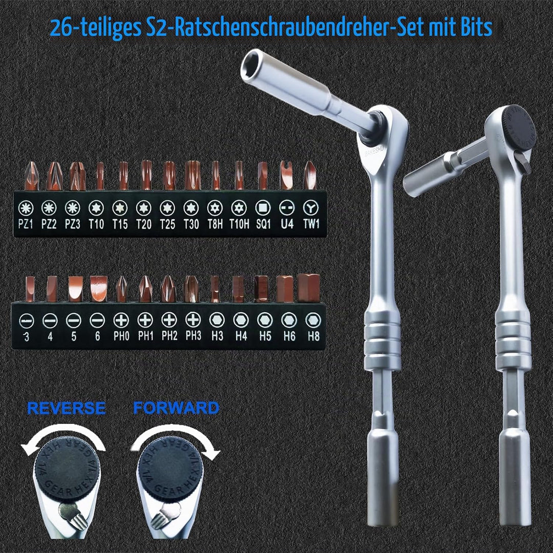 Mini-Ratschenschraubendreher,Winkel Schraubendreher,Schrauberbit und Ratschen-Set(Phillips, Schlitz,