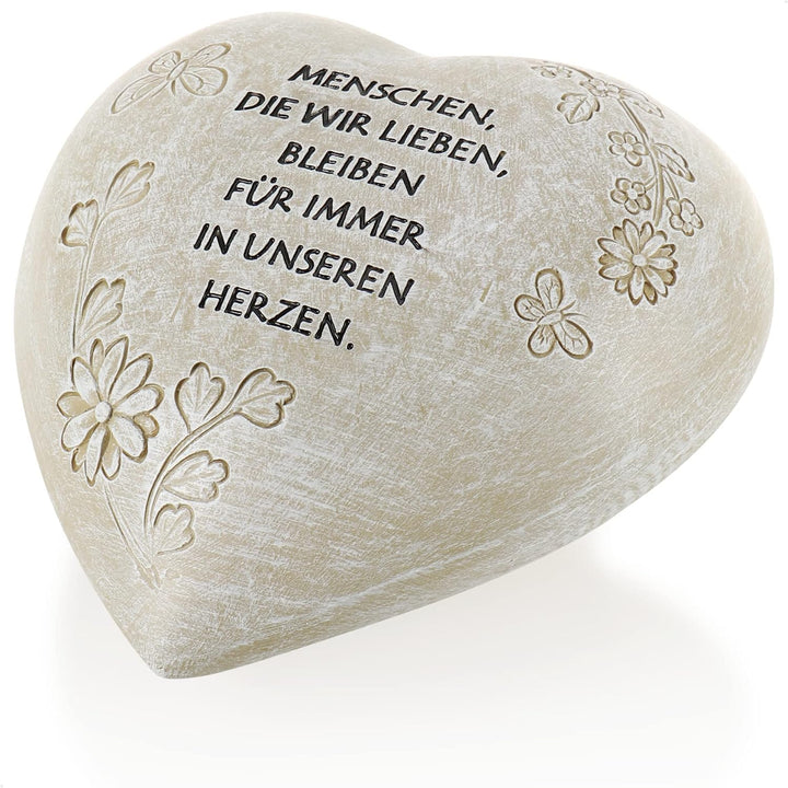 com-four® Grab-Dekoration in Herz-Form - Gedenkstein mit Aufschrift - wetterfester Grabschmuck mit S