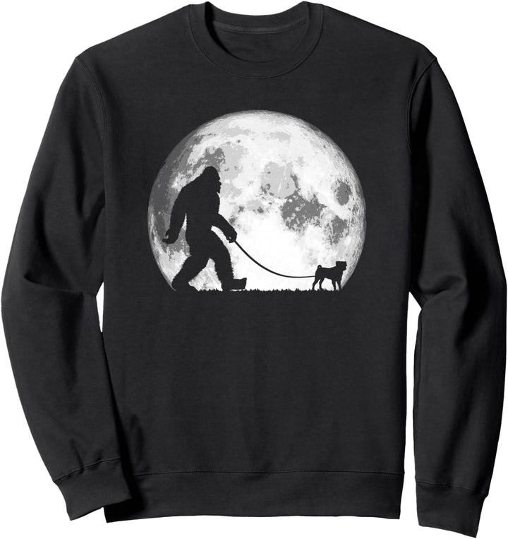 Bigfoot &amp; Pug Funny Night Time Dog Walking Grafik Sweatshirt