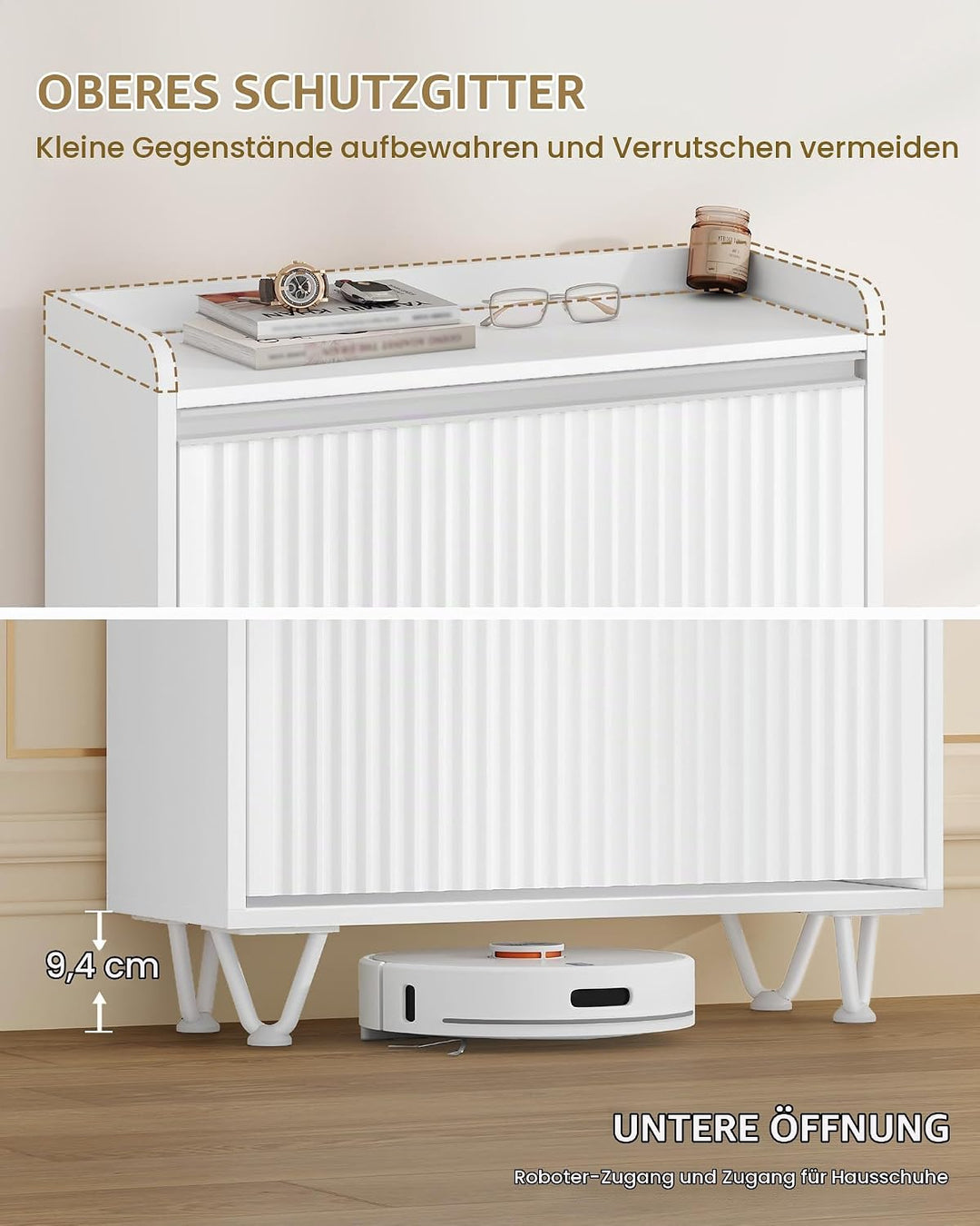 Hzuaneri Schuhschrank mit 3 Klappen, Wellenförmiges Türblatt, 16-18 Paar | Schuhkipper Schmal, Verst