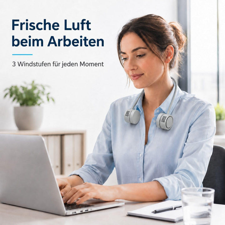 Nackenventilator tragbar USB-C, 180 g Halsventilator kabellos mit 3 Windstufen, Aromafunktion, flexi