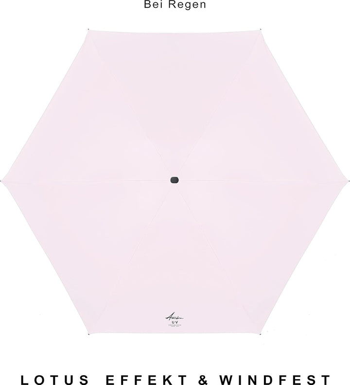 AMBRA Sturmfester Mini Reise-Regenschirm mit UV-Schutz Helles Rosa, Helles Rosa