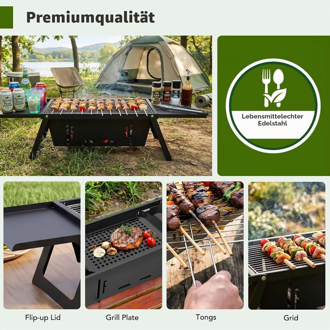 E EASTSTORM Camping Klappgrill Edelstahl– Tragbarer Kleiner Holzkohlegrill mit 4-stufiger Hitze, kla