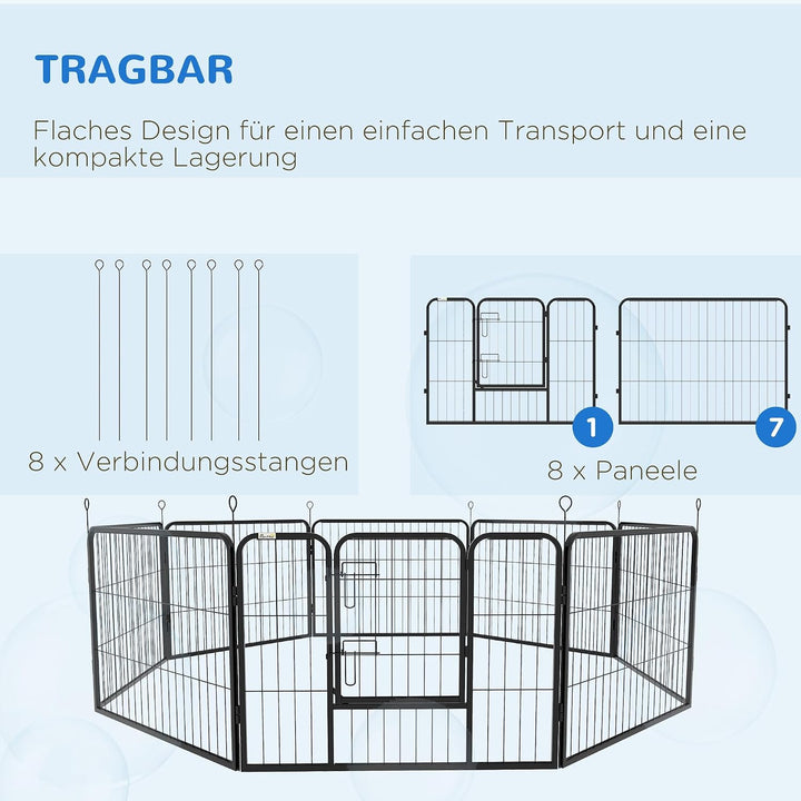 PawHut Welpenlaufstall 8-TLG Welpenauslauf mit 8 Gitterplatten Tür Erdspiessen flexibel Schutzplane