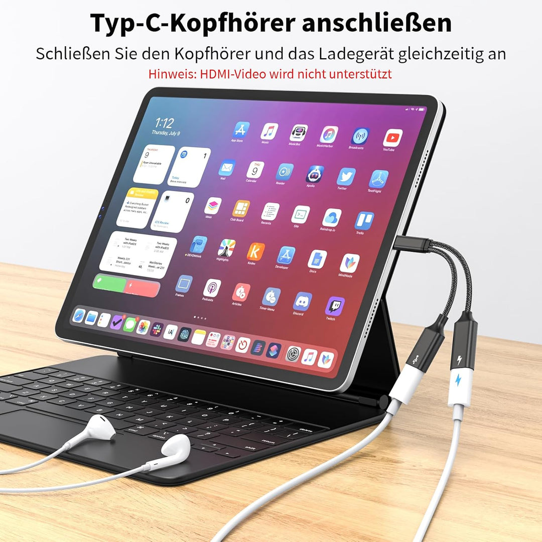 MOGOOD USB-C Splitter 1 auf 2,60W PD,480Mbps, Dual USB-C,2er Set schwarz | Nylon Kabel, kompatibel m