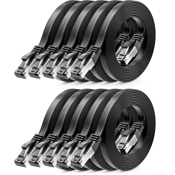 deleyCON 1m CAT 8 Flach Netzwerkkabel RJ45 40 Gbit/s, 10 Stück - Schwarz Schwarz 10x 1 M, Schwarz 10