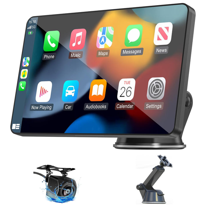 7" Drahtloses Tragbares Car Play Display für Apple CarPlay &amp; Android Auto mit Rückfahrkamera, Blueto