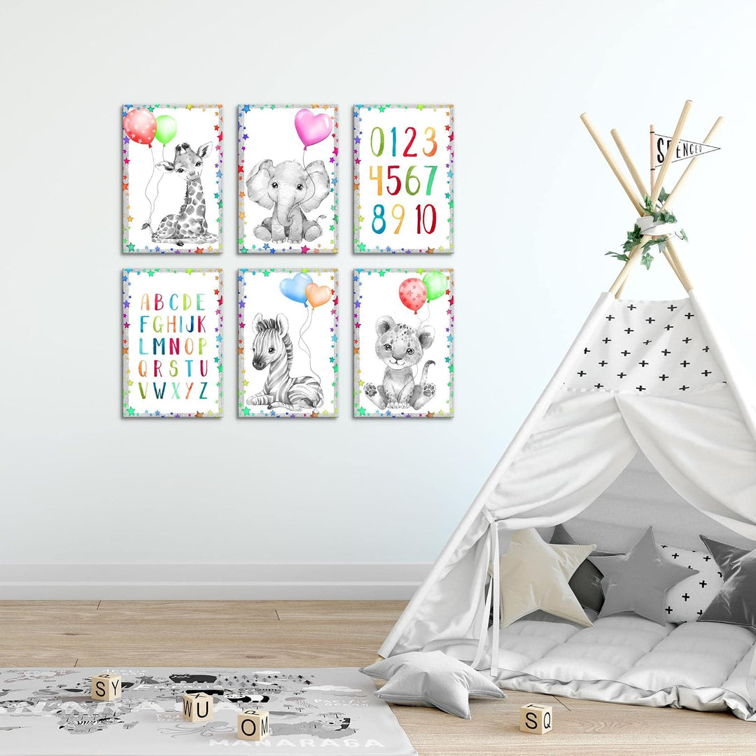 Novart Wandbilder Set - KOMPLETT AUFHÄNGFERTIG - Made in Germany - Moderne Bilder Tiere Kinderzimmer