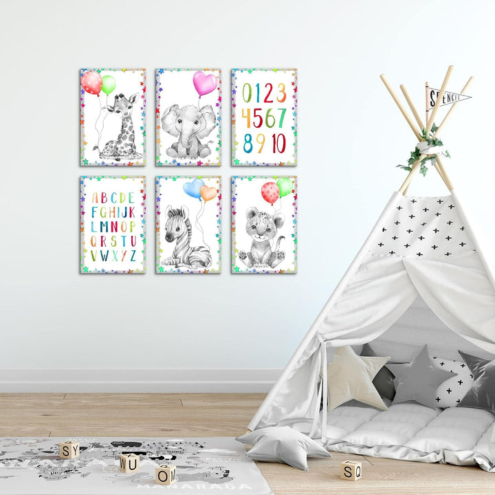Novart Wandbilder Set - KOMPLETT AUFHÄNGFERTIG - Made in Germany - Moderne Bilder Tiere Kinderzimmer