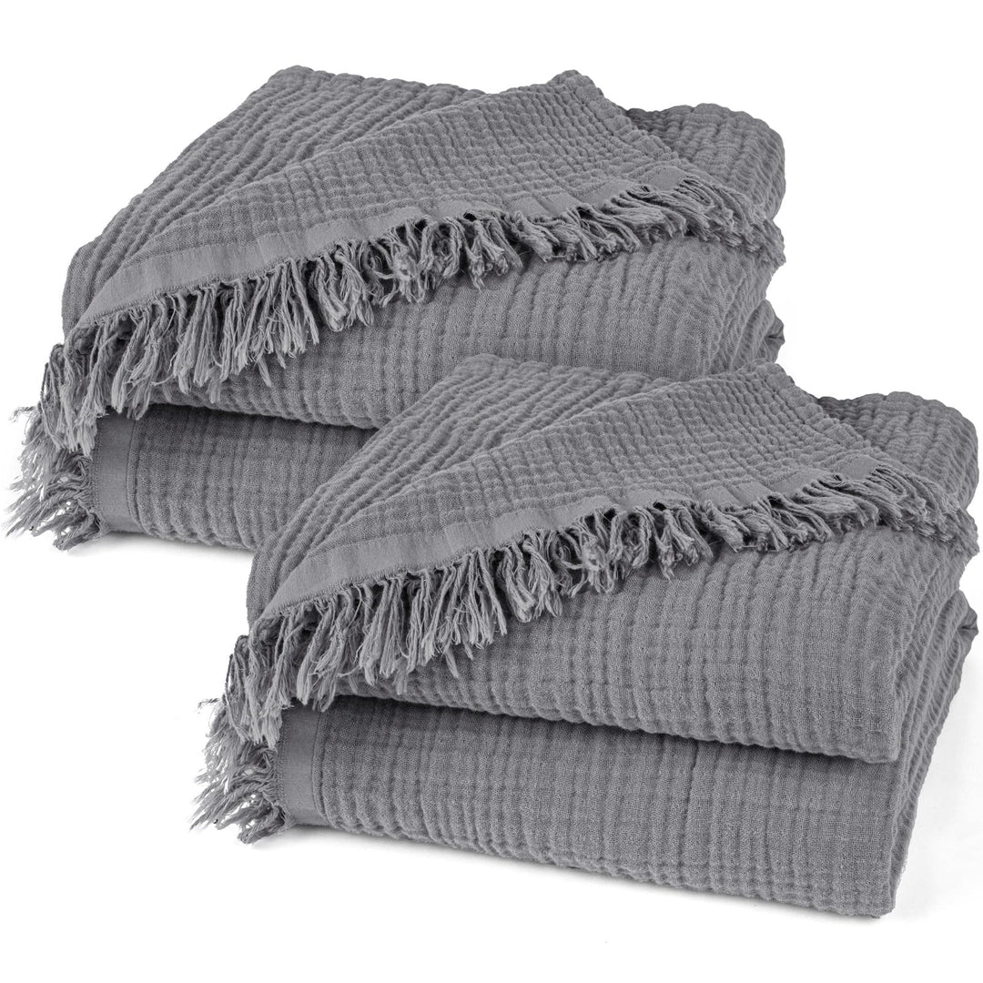 Pure Label 2er Set Musselin Decke 150x200 Dunkelgrau aus Baumwolle Anthrazit 2er Set 150x200 cm, Ant