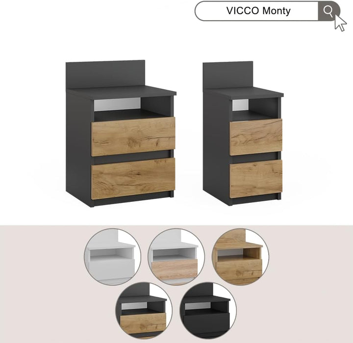 Vicco Nachttisch Monty, Weiss, 39.6 x 59.1 cm 40 x 59 cm Einzeln Weiss, 40 x 59 cm Einzeln Weiss