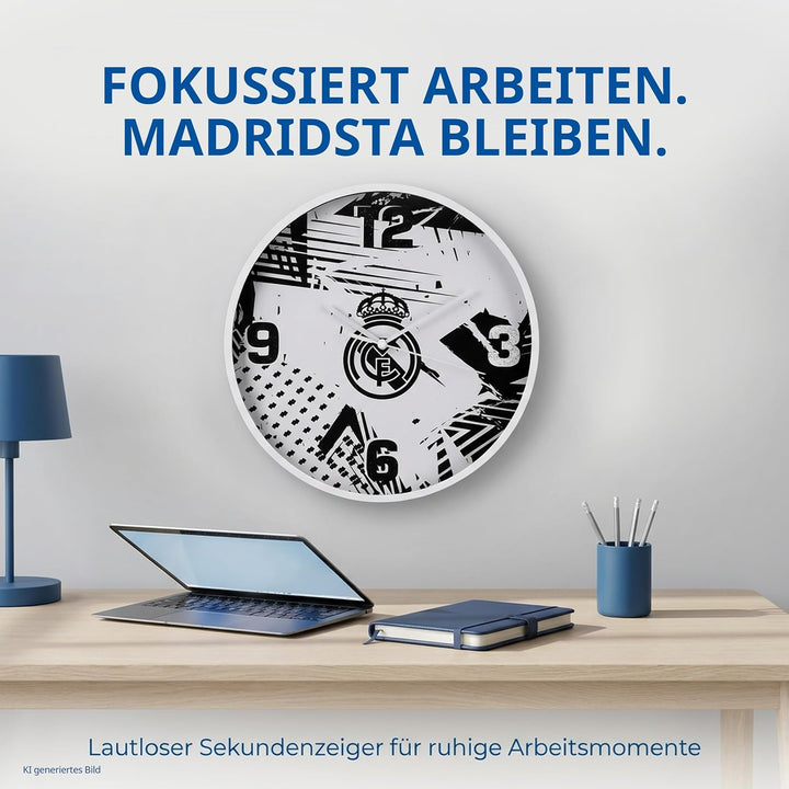 Real Madrid Funky Wanduhr 25 cm mit leisem Quarzuhrwerk und Batterie