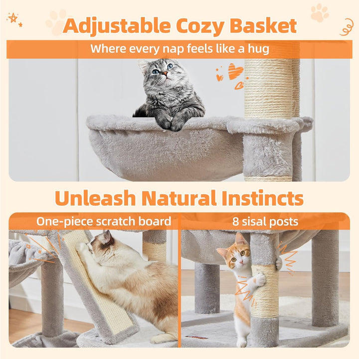 Taoqimiao 146CM Kratzbaum Gross, Katzenbaum Katzen Kratzbaum Grosse Katzen Stabil mit 2 Katzenhaus,