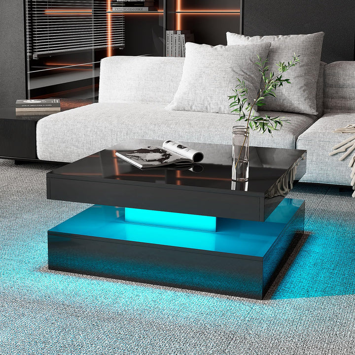 KEEPREAPER Couchtisch Wohnzimmertisch, Sofatisch mit LED Beleuchtung modern für Wohnzimmer, 78 x 78