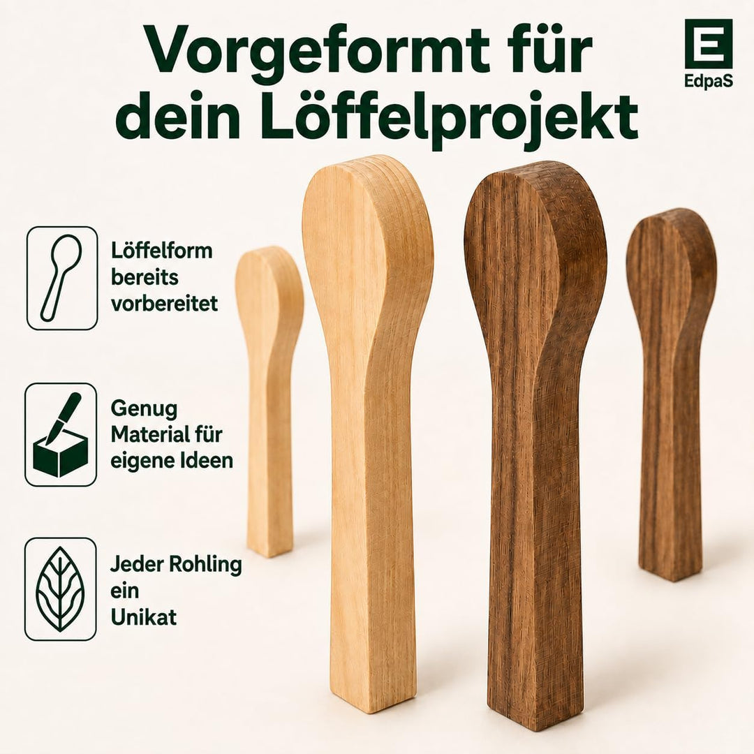 EdpaS Schnitzrohlinge Schnitzlöffel Gross aus Lindenholz – 2 Löffel-Rohlinge + 1 Kuksa-Rohling Schni