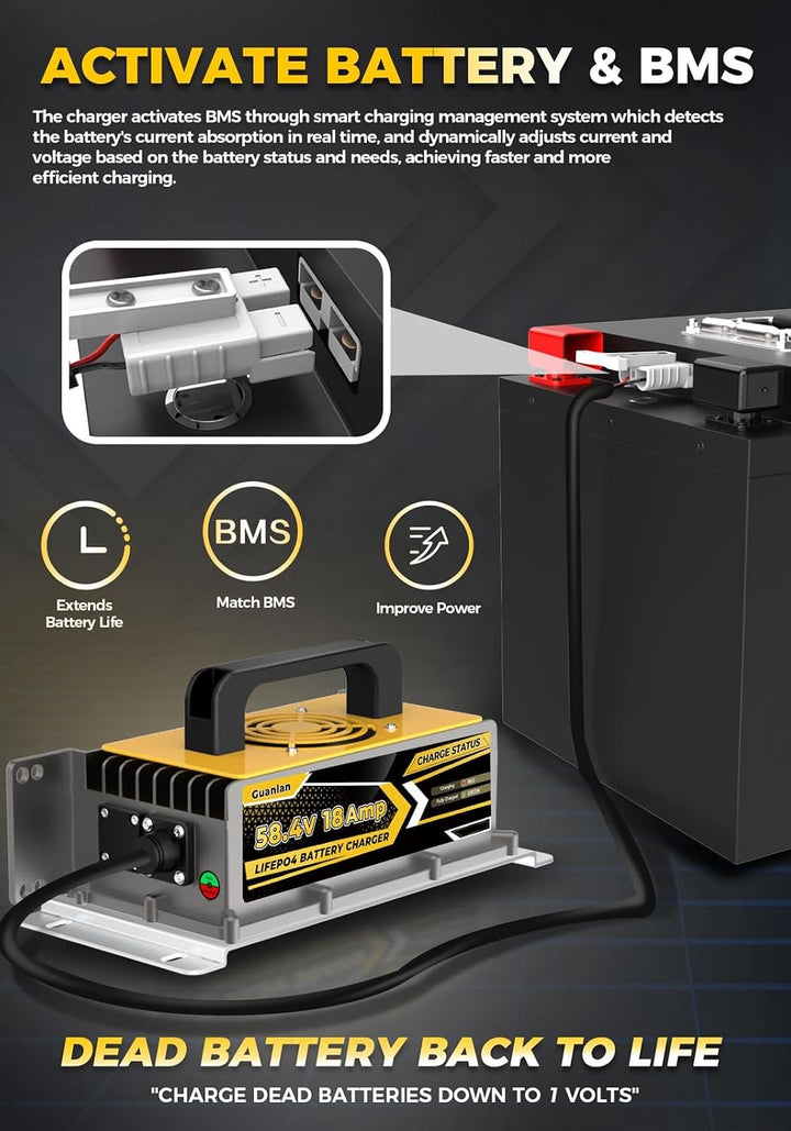58,4 V 18 A LiFePO4 Batterieladegerät Lithium Golfwagen Batterieladegerät für 48 V Lithium-Eisenphos