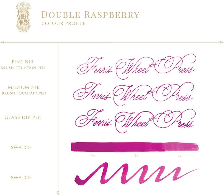 Ferris Wheel Press Ink, Everyday Ink Collection, Double Raspberry, Mid Pink, 38ml Fountain Pen Ink B