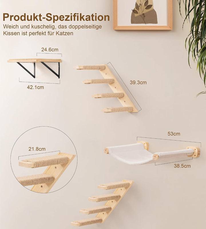 4-Teilig Kletterwand Katzen, Wandmontiertes Katzenhängematte, Katzen Kletterwand Set, Katzenbett zum