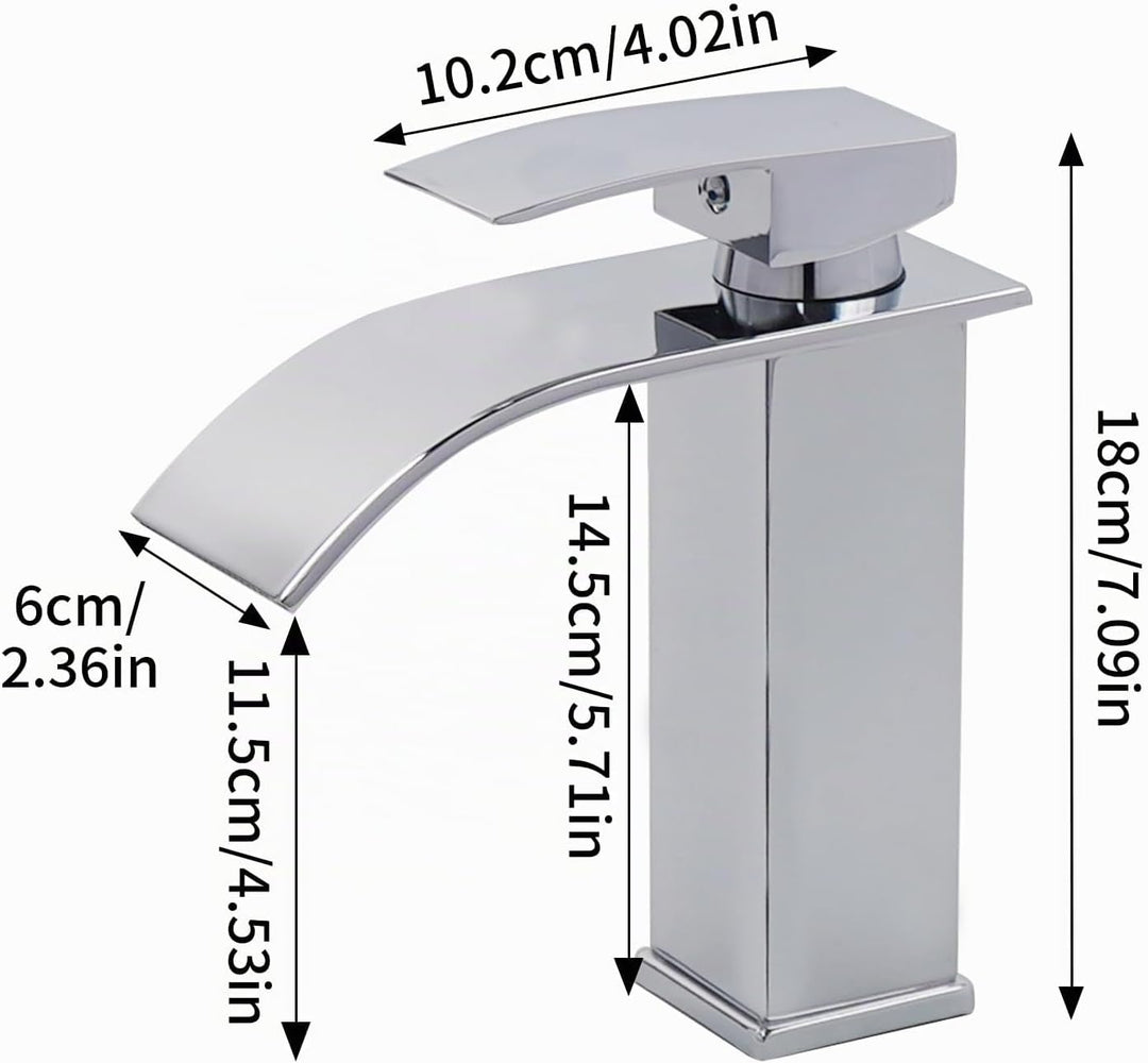 Wasserfall Wasserhahn Bad Waschtischarmaturen aus Edelstahl Silber, Silber