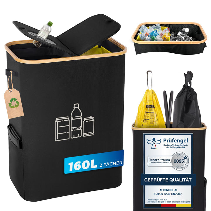 160L Gelber Sack Ständer + Pfandflaschen Sammelbehälter 2-in-1,Für 60L-120L Gelber Sack，Gelber Sack