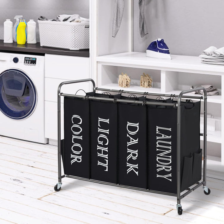 STORAGE MANIAC Laundry Sorter, Laundry Divider with Side Pockets, Multi Laundry Separator Hamper wit