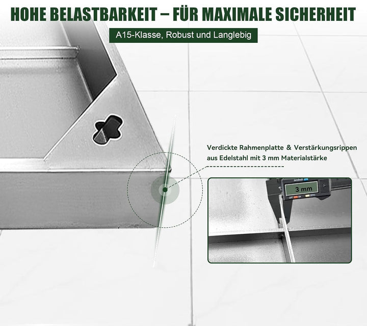 Schachtabdeckung Edelstahl V2A - Aussenmass: 700 x 700 x 60 mm, 700 x 700 x 60 mm
