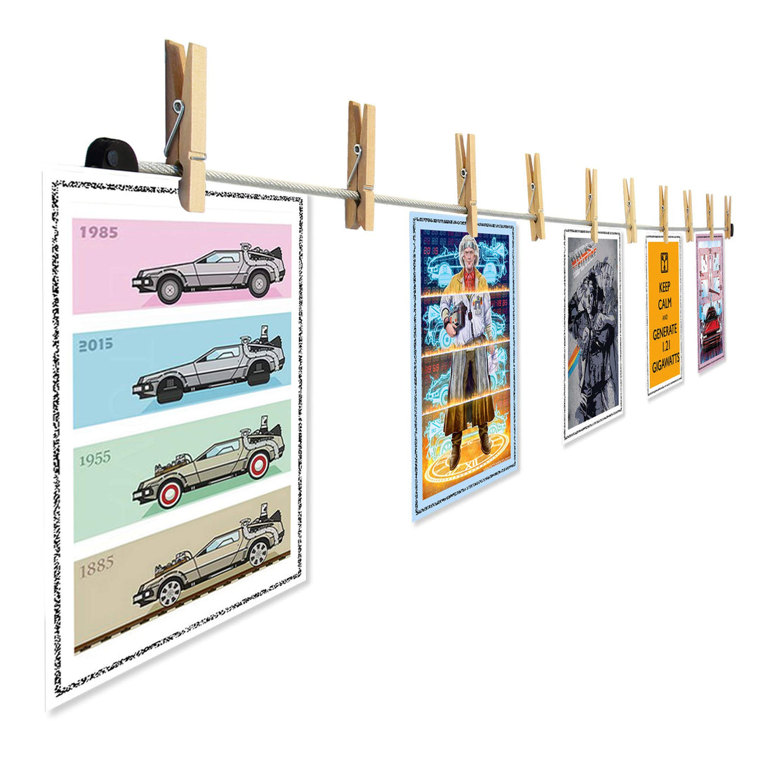 LeTOMA – Hochwertiges Fotoseil aus Stahl 2x200 cm lang und 2x16 rustikale Holzklammern 45mm - Fotole