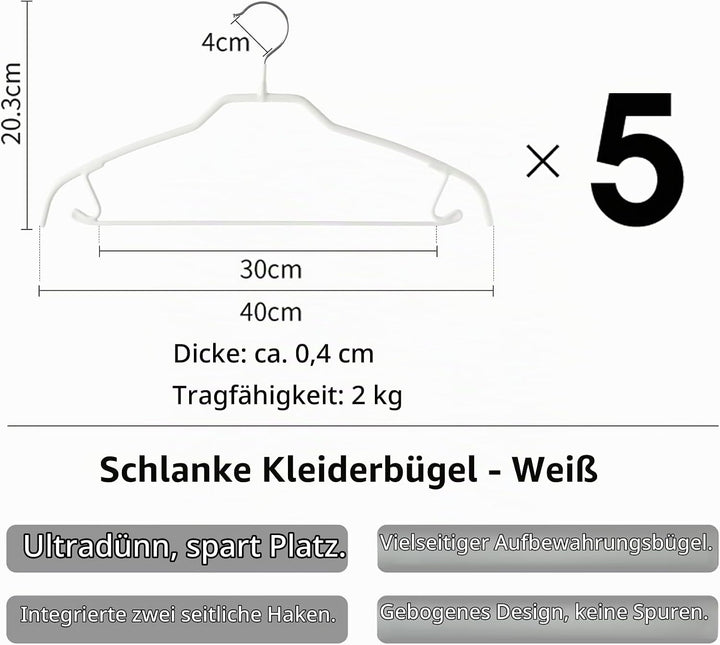 SHIMOYAMA Kleiderbügel, 5 Stück, 40 cm schlank Metallbügel mit 360°-Drehhaken &amp; Hosenleiste, rutschf