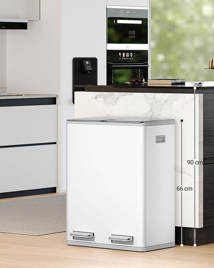 Hzuaneri Mülleimer Küche, Mülltrennsystem 2 Fächer 60 L (2 x 30 L), Edelstahl-küchenmülleimer, Tretm