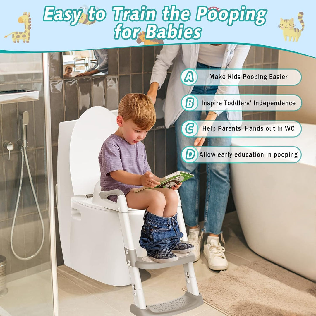 Upgraded Toilettensitz Kinder Mit Treppe – Höhenverstellbarer, Klappbarer WC-Aufsatz Mit PU-Polsteru