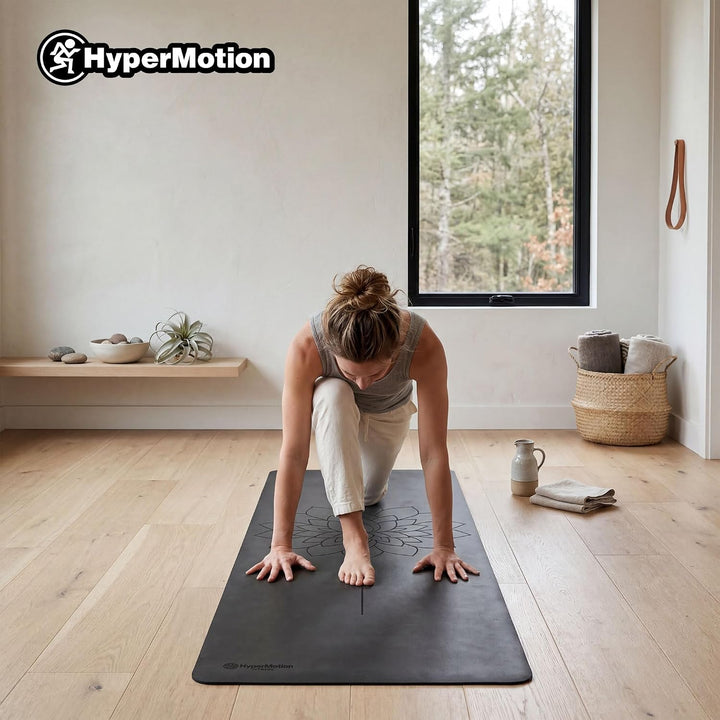HyperMotion Yogamatte Fitnessmatte NBR 183x61x0,8 cm Schwarz, Rutschfest 8 mm, mit Tragegurt und Str