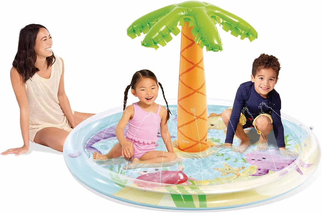 Intex Aufblasbarer Kinderpool mit Palmenspray, Ø 173 x 104 cm, mit Wasserspritzer, Schlauchanschluss