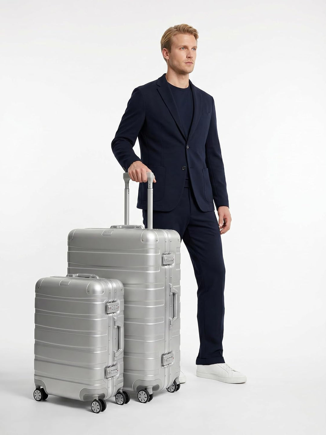 REDOLZ Pro Aluminium Koffer Set 2-teilig Handgepäck 55 cm + XL Reisekoffer 77 cm | Cabin &amp; Check-In