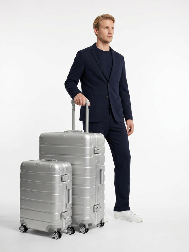 REDOLZ Pro Aluminium Koffer Set 2-teilig Handgepäck 55 cm + XL Reisekoffer 77 cm | Cabin &amp; Check-In