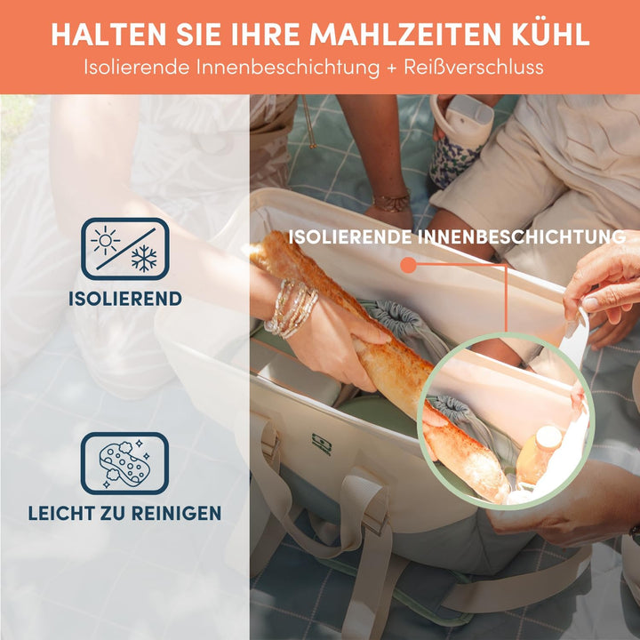 monbento – 25-Liter-Isoliertasche + wasserdichte Tischdecke – Ideal für Picknicks – Grün