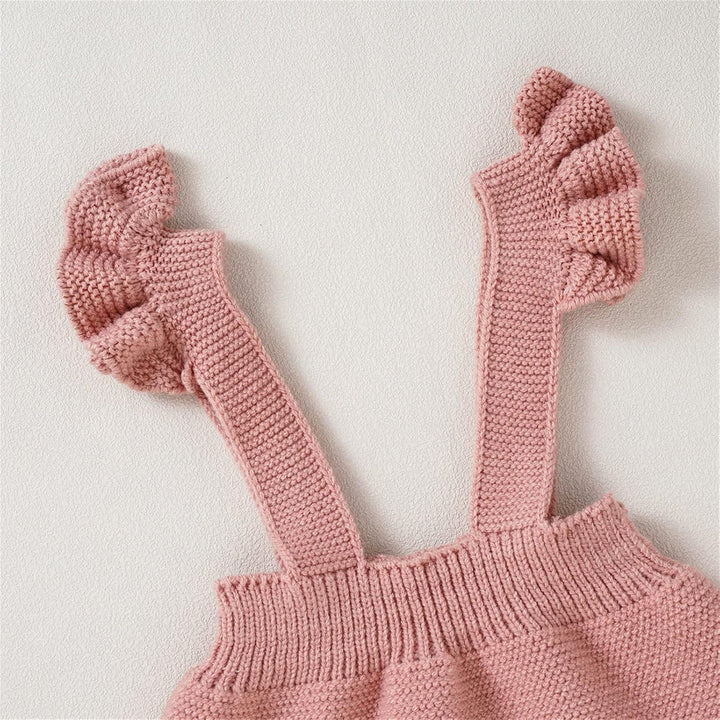 Neugeborenes Mädchen Strap Solide Gestrickte Rüschen Pullover Baby Overall Strampler Mit Hut Outfits
