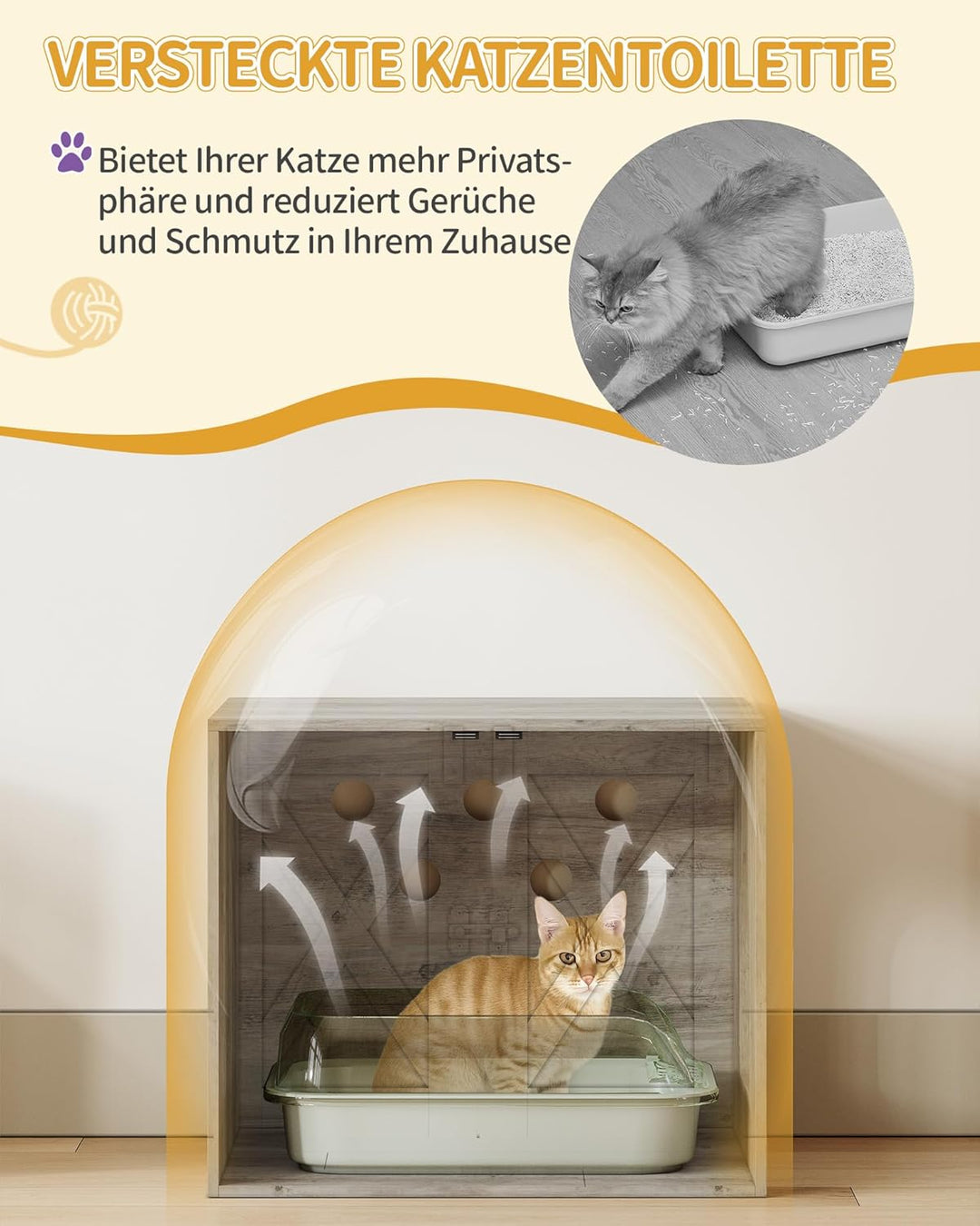 Hzuaneri Kratzbaum, Katzenbaum mit Katzenklo Schrank, Futterstation, 176 cm Hoch, mit grosser Plattf