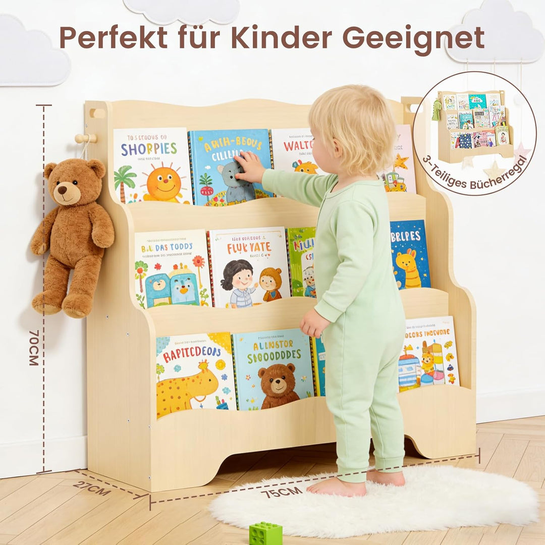 Bücherregal Kinder Montessori Kinderregal mit 3 Ablagefächern Regal Kinderzimmer Spielzeug Aufbewahr