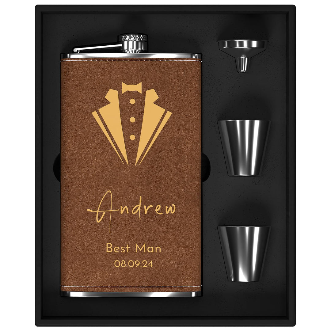 Flachmann Set mit Gravur für Hochzeit, Edelstahl Gross Personalisiert 12oz/355ml für Trauzeugen Gesc