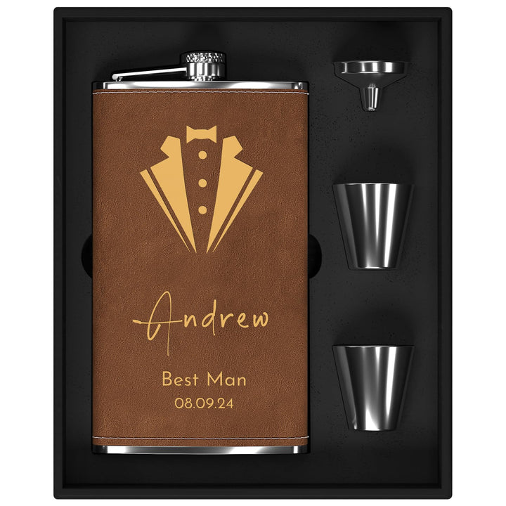 Flachmann Set mit Gravur für Hochzeit, Edelstahl Gross Personalisiert 12oz/355ml für Trauzeugen Gesc