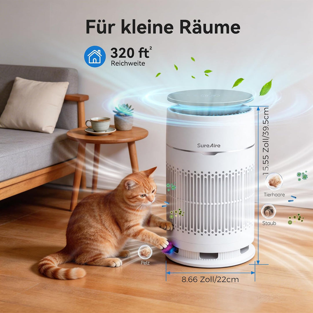 Katzen-Luftreiniger mit HEPA-Filter, Tisch-Luftreiniger mit austauschbarem Vorfilter und Katzen-Teas