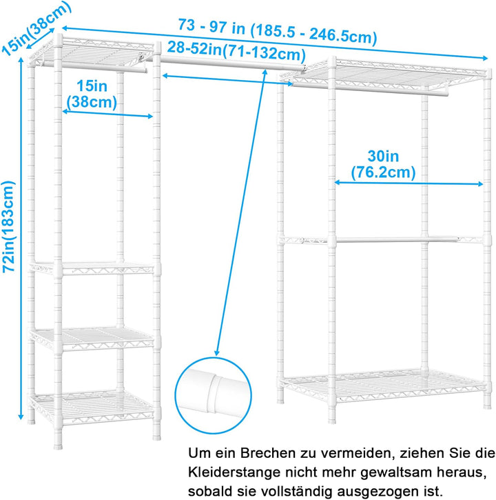 Ulif E10 Schwerlast Kleiderständer mit verstellbarer Kleiderstange, Kleiderschrank aus Metall mit 6