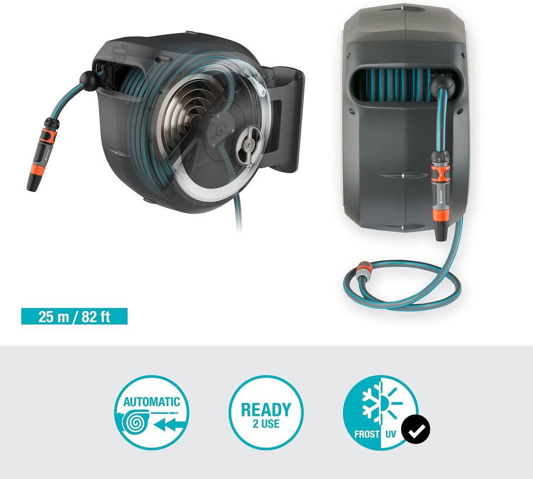 Gardena Wand-Schlauchbox RollUp M/L (grau) 25 m: flexible Bewässerung für mittelgrosse bis grosse Gä