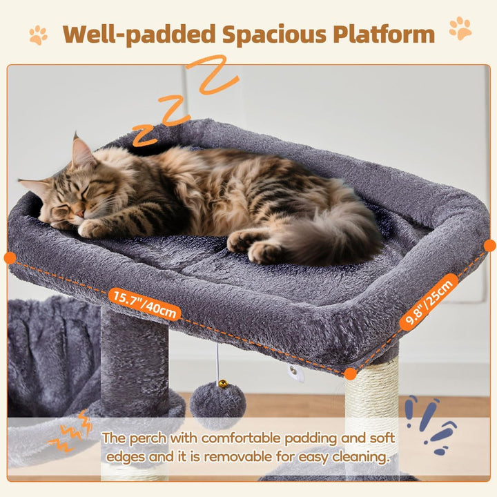 Taoqimiao Kratzbaum Klein, 98cm katzenbaum Stabil KatzenKratzbaum Cat Tree mit Katzenhaus, Korb, 4 K