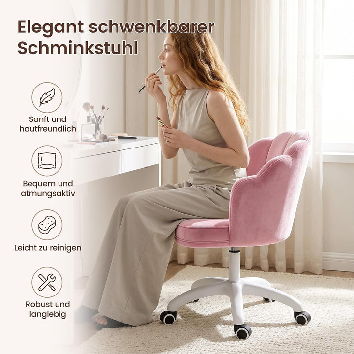 Hawthyhome Schminktisch Stuhl mit Samtbezug &amp; Kopfkissen, Rosa Abgerundet Rosa, Abgerundet Rosa
